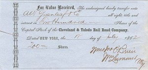 Cleveland and Toledo Rail Road Co. - Transfer Receipt