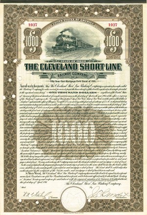 Cleveland Short Line Railway Co. - $1,000 Railroad Gold Bond