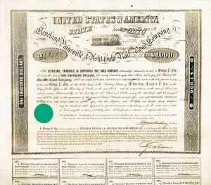 Cleveland, Painsville and Ashtabula Railroad Co. - $1000 Bond