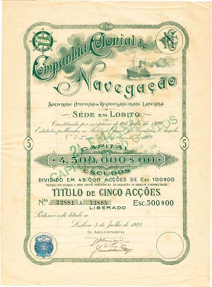 Companhia Colonial de Navegacao - Stock Certificate