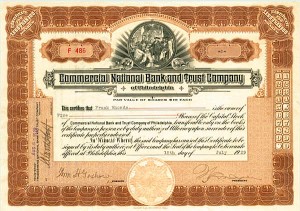 Commercial National Bank and Trust Co. of Philadelphia - Stock Certificate