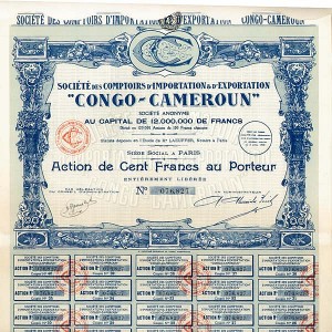 Societe des Comptoirs D'Importation and D'Exploratioin "Congo-Cameroun" - Stock Certificate