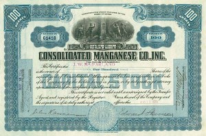Consolidated Manganese Co., Inc. - Stock Certificate