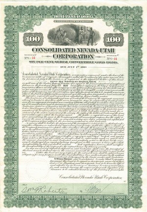 Consolidated Nevada-Utah Corporation - $100 - Bond