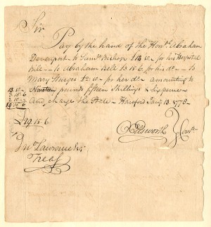 Oliver Ellsworth signed Revolutionary War Pay Order