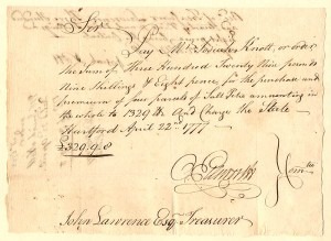 Oliver Ellsworth signed Revolutionary War Pay Order