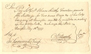 Oliver Ellsworth signed Revolutionary War Pay Order 