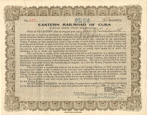 Eastern Railroad of Cuba - 1908 dated Cuba Stock Certificate