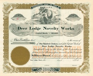 Deer Lodge Novelty Works - Stock Certificate