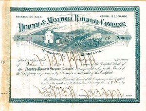 Duluth and Manitoba Railroad Co. - Stock Certificate