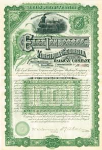 East Tennesse, Virginia and Georgia Railway - 1886 dated $1,000 Railroad Gold Bond (Uncanceled)