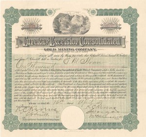 Eureka and Excelsior Consolidated Gold Mining Co. - Stock Certificate