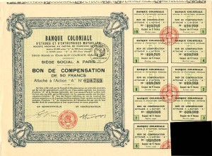 Banque Coloniale D'Etudes et D'Entreprises Mutuelles - Stock Certificate