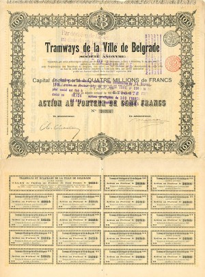 Tramways de la Ville de Belgrade - Stock Certificate