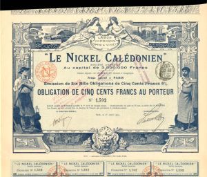 Le Nickel Caledonien - 1905 dated 500 Francs Bond or Obligation