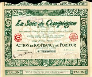 La Soie de Compiegne - Stock Certificate