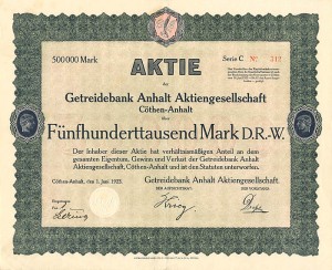 Getreidebank Anhalt Aktiengesellschaft - Stock Certificate