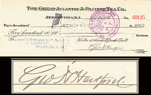 George Huntington Hartford signed check
