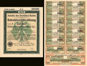 Anleihe des Deutfchen Reichs Schuldverfchreibung - 100,000 German Mark Bond (Uncanceled)