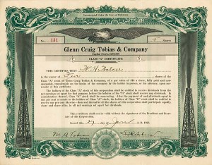 Glenn Craig Tobias and Co. - Stock Certificate