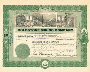 Goldstone Mining Co. - Stock Certificate