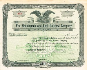 Hackensack and Lodi Railroad - 1910's circa Unissued New Jersey Railway Stock Certificate