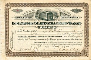 Indianapolis and Martinsville Rapid Transit Co. - Stock Certificate