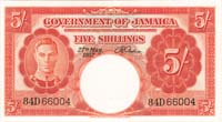 Jamaica - 5 Shillings - P-37b - 1957 dated Foreign Paper Money