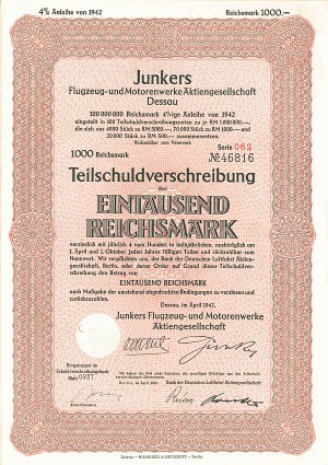 Junkers Flugzeug-und Motorenwerke Aktiengesellschaft Dessau - World War II - Bond