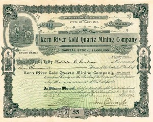 Kern River Gold Quartz Mining Co. - Stock Certificate