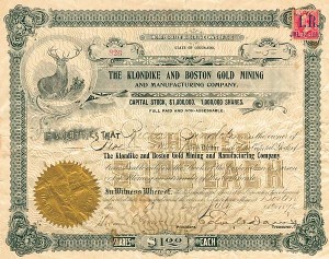 Klondike and Boston Gold Mining and Manufacturing Co. - Stock Certificate