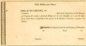 Managers and Co. - Schuylkill Bridge - Stock Certificate