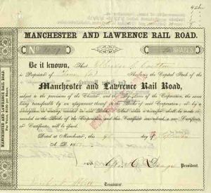 Manchester and Lawrence Rail Road - Stock Certificate