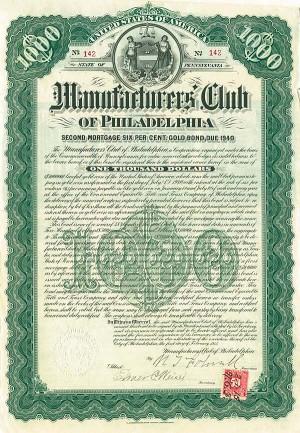 Manufacturers' Club of Philadelphia - Bond (Uncanceled)