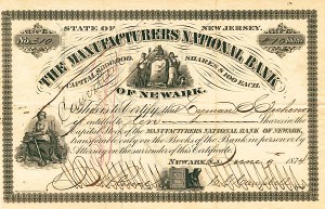 Manufacturers National Bank of Newark - Stock Certificate