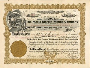 Marie-Marilla Mining Co. - Stock Certificate
