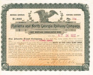 Marietta and North Georgia Railway - $1,000 First Mortgage Consolidated Bond