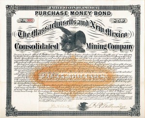 Massachusetts and New Mexico Consolidated Mining Co. - Purchase Money Bond - Different Denominations Available 