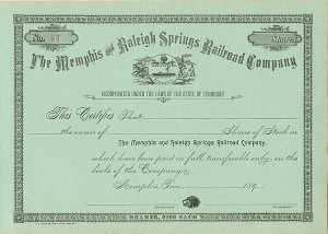 Memphis and Raleigh Springs Railroad Co. - Stock Certificate