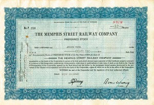 Memphis Street Railway Co. - Stock Certificate