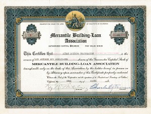 Mercantile Building Loan Association - Stock Certificate