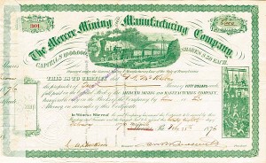 Mercer Mining and Manufacturing Co. signed by Robert B. Roosevelt - Stock Certificate