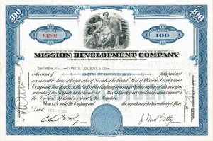 Mission Development Co. - J. Paul Getty - The Man behind the Movie "All the Money in the World" - Stock Certificate