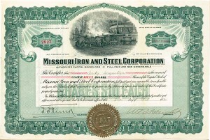 Missouri Iron and Steel Corporation - Stock Certificate