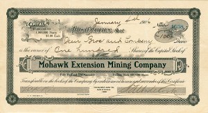 Mohawk Extension Mining Co. - Stock Certificate