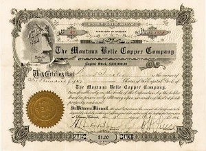 Montana Belle Copper Co. - Stock Certificate