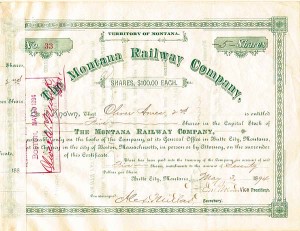 Montana Railway Co. - Railroad Stock Certificate - Branch Line of the Northern Pacific Railroad