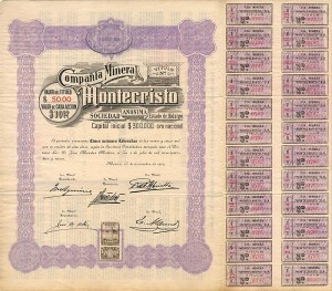 Compania Minera Montecristo - Stock Certificate