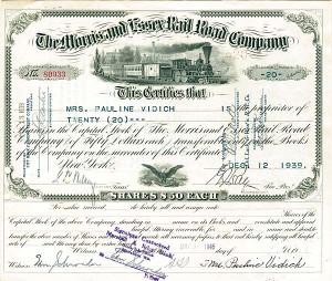 Morris and Essex Railroad - Stock Certificate