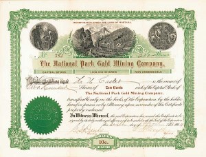 National Park Gold Mining Co. - Stock Certificate